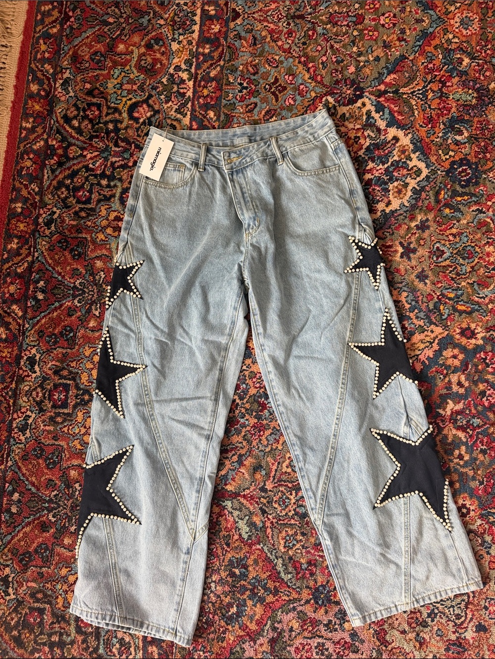 Light Blue Women’s Jeans with Blue Pearl Stars